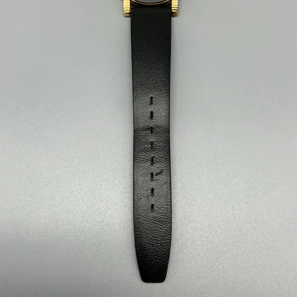 Vintage Cenere Mens Watch 34mm Black Dial Gold Tone Lugs Leather New Battery